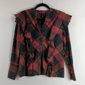 Maison Cinqcent- Longsleeve Red Plaid Ruffle Button Down Shirt